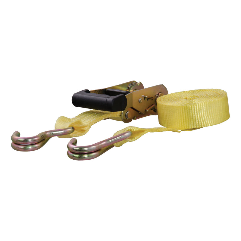 CURT 83036 Cargo Strap with J-Hooks, Yellow, 1,667-lb, 14-ft M8