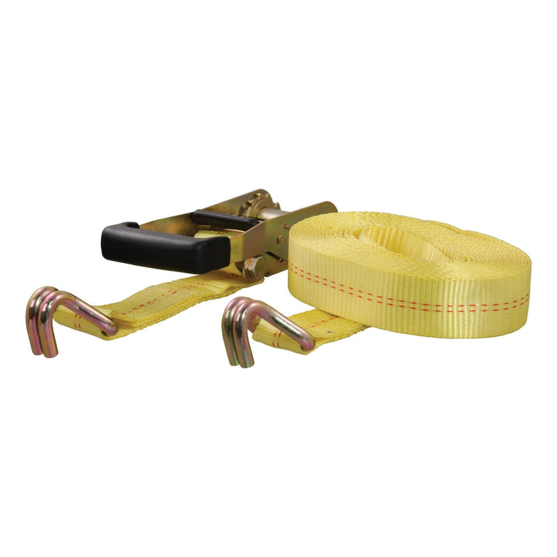 CURT 83047 Cargo Strap with J-Hooks, Yellow, 3,333-lb, 27-ft J2