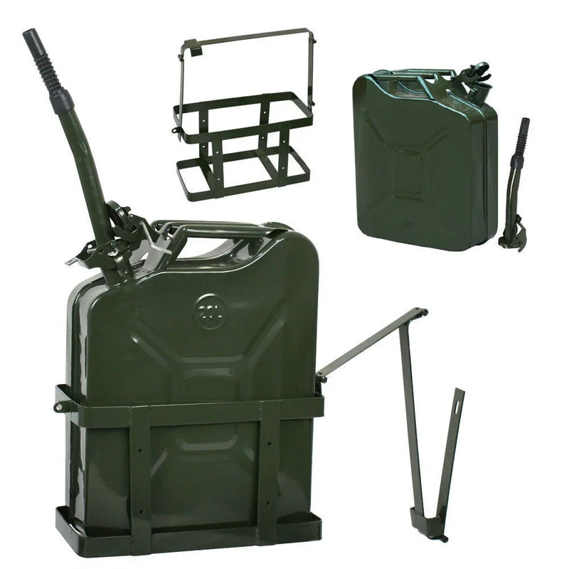Jerry Can with Holder 20L Liter 5 Gallons - Steel Tank Gasoline Green B0