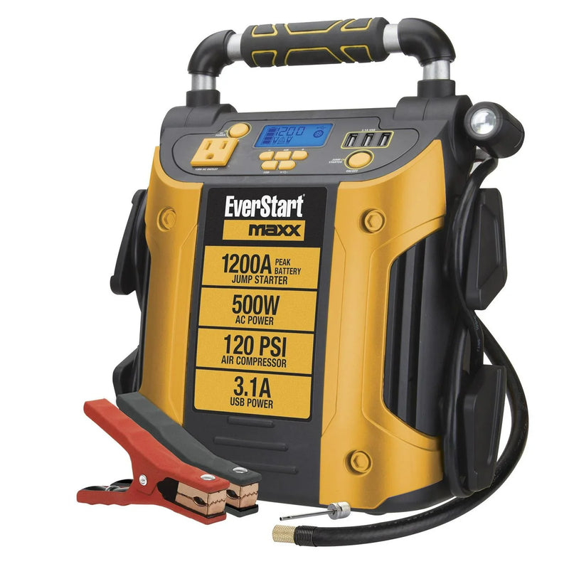 J5CPDE Jump Starter, Power Station, 1200 Peak Battery Amps with 500W Inverter and 120 PSI Compressor Z2