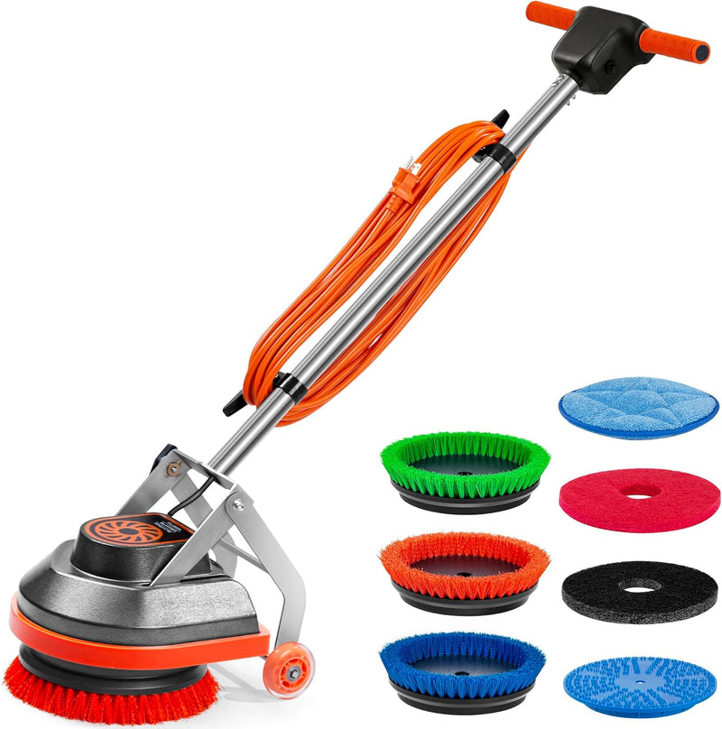 Commercial Floor Scrubber Machine with Brushes and Pads, Heavy Duty Floor Cleaner Polisher and Buffer- Deep Cleaning Tile and Grout, Hardwood Floors and Carpets without Getting on Hands and Knees M8