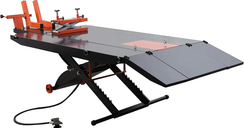 1500LB Air-Operated Motorcycle & ATV Lift Table – 48" Wide with Side Extensions, 2-Year Warranty Q5