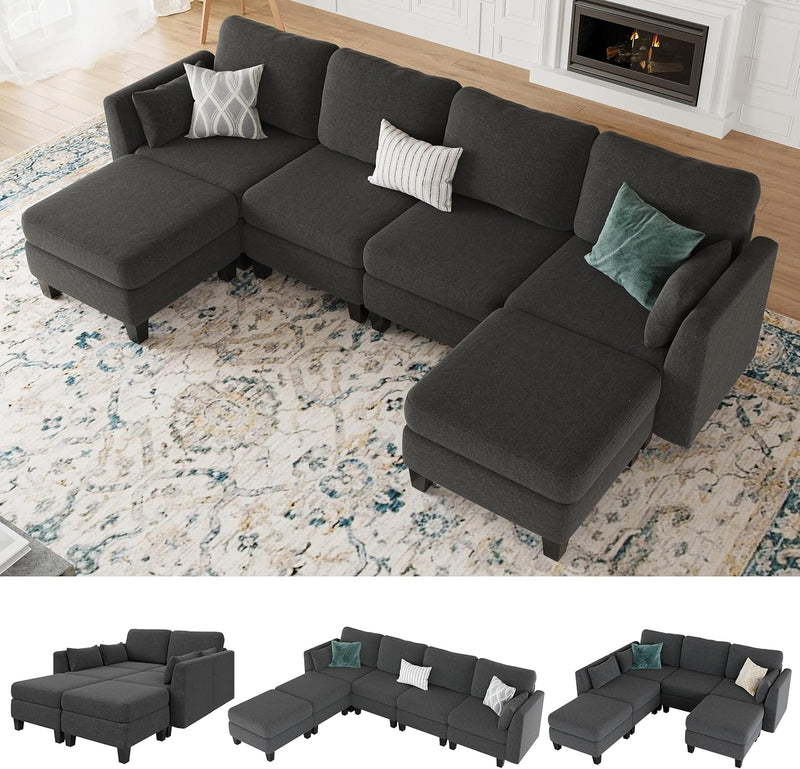 Modular Sectional Sofa, Convertible U Shaped Sofa Couch with High Density Memory Foam, 6 Seat Comfy Modular Sofa Couch for Living Room, Modern U Shaped Sectional Sofa, Dimgrey G0