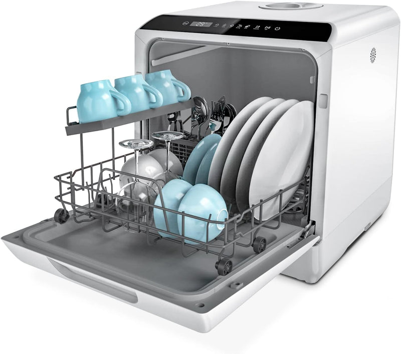 Countertop Dishwasher, 5 Washing Programs Portable Dishwasher With 5-Liter Built-in Water Tank For Glass Door F8