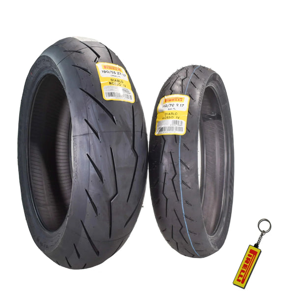 Motorcycle Tires Set – Front 110/70ZR17 & Rear 190/55ZR17 with Bonus Keychain E9
