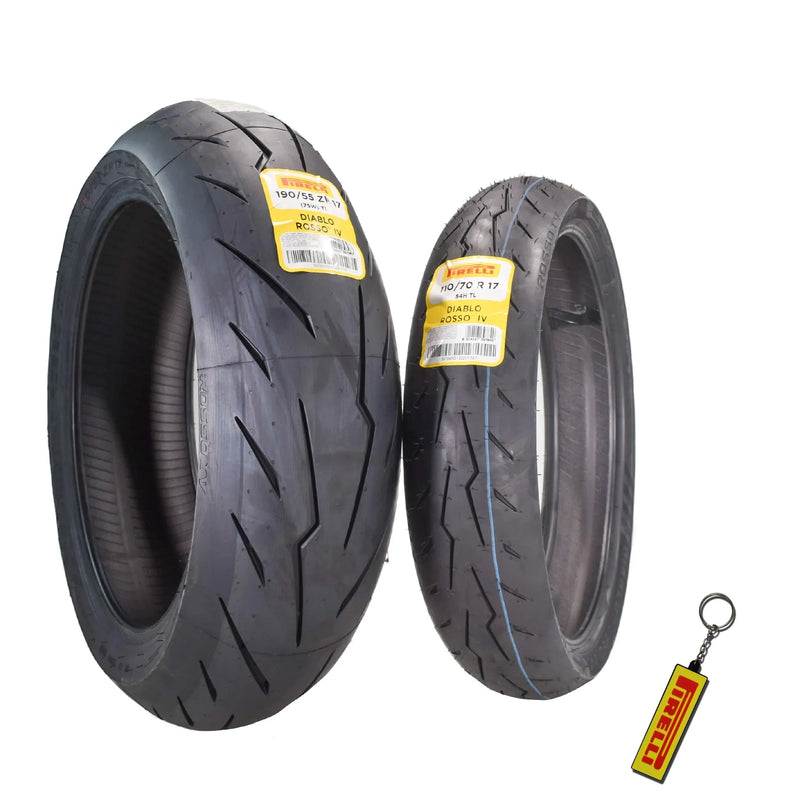 Motorcycle Tires Set – Front 110/70ZR17 & Rear 190/55ZR17 with Bonus Keychain E9