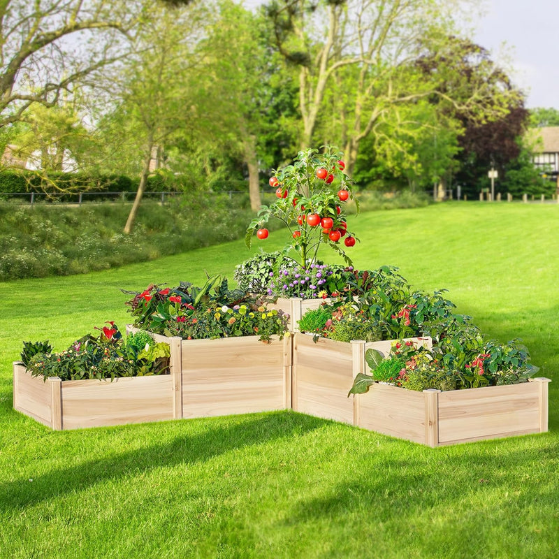 Garden Bed Outdoor Gardening, 28 Inch Depth 3-Tier Wood Planter Box with Cedar Leg, Baseboard, Leakage Hole,Easy Assembled, Ideal for Vegetables, Herbs, Flowers M8