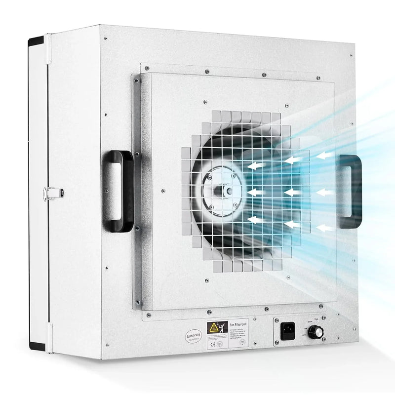 Laminar Flow Hood, H-14 HEPA Filter with Safety Locks, Class 100/ ISO Class 5 Cleanliness, Fan Filter Unit 22.6x22.6in Flow Hood Mycology/Clean Room/Laboratory 110V U3