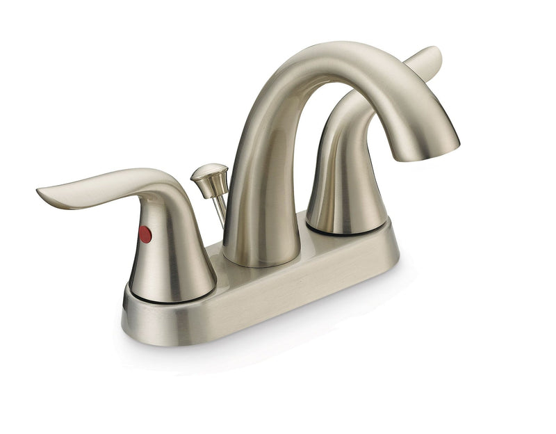 Danze Plymouth Double Handle 4-in Centreset Bathroom Sink Faucet with Pop-Up Drain, Brushed Nickel A3