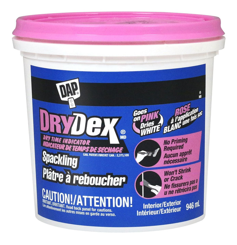 DAP DryDex Spackling, Indoor/Outdoor Wall Hole & Crack Repair with Dry Time Indicator, 946-mL C3
