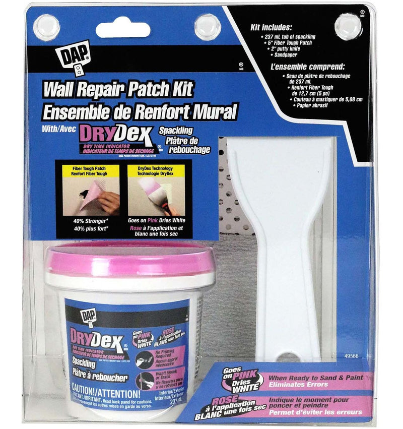 DAP Wall Repair Patch Kit with DryDex Spackling, Putty Knife, Patches & Sandpaper, 4-pc J1