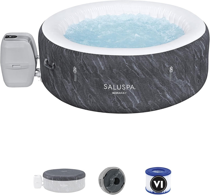 Bestway SaluSpa Fiji AirJet Large Round 2 to 4 Person Inflatable Hot Tub Portable Outdoor Spa with 120 AirJets and EnergySense Cover, Grey Y5