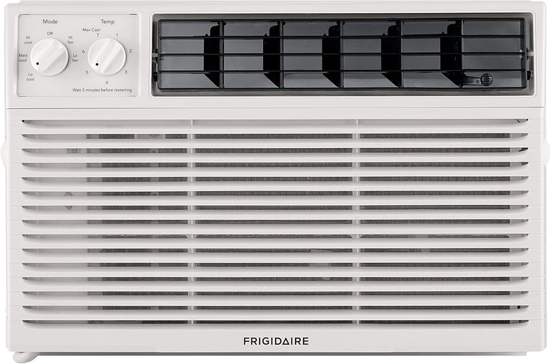 5000-watt window air conditioner, with a cooling area of 250 square feet, operates quietly, has easy and convenient temperature adjustment, 2 fan speeds, automatic restart function, and a white appearance I4