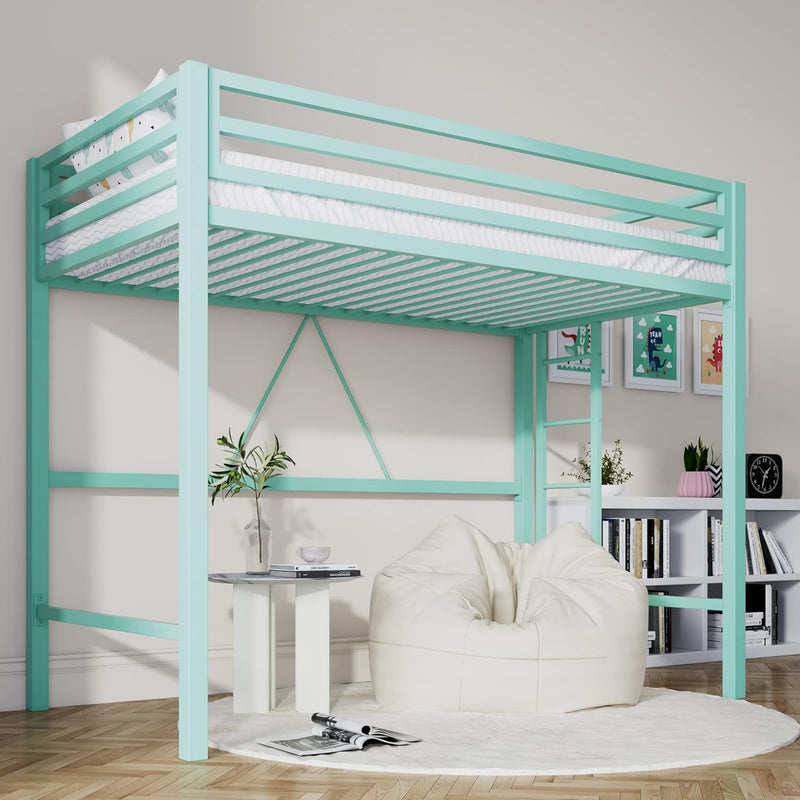 Loft Bed Twin Size with Ladder and Guardrail,Heavy Duty Metal Slats Support No Box Spring Needed Small Space Saving Furniture for Bedroom Dorm,Black X1