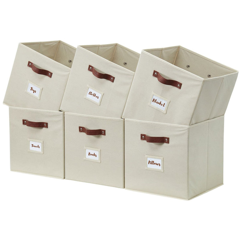 Decomomo Collapsible Storage Cube with Label, 11-in, 6-pk, Beige V8