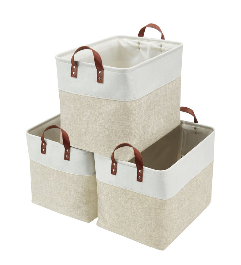 Decomomo Jumbo Foldable Storage Basket, 42-L, 3-pk, Beige T0