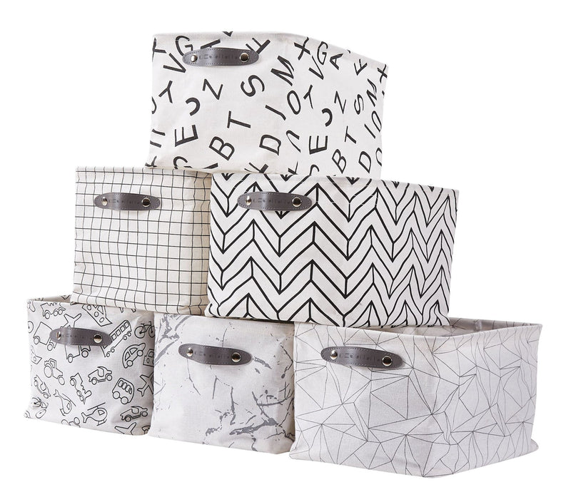 Decomomo Large Water Resistant Storage Bin, 15-in x 11-in x 9.5-in, 6-pk, Black Pattern G5