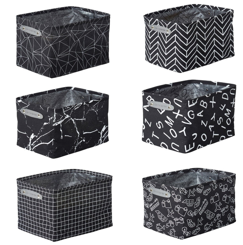 Decomomo Large Water Resistant Storage Bin, 15-in x 11-in x 9.5-in, 6-pk, White Pattern T6