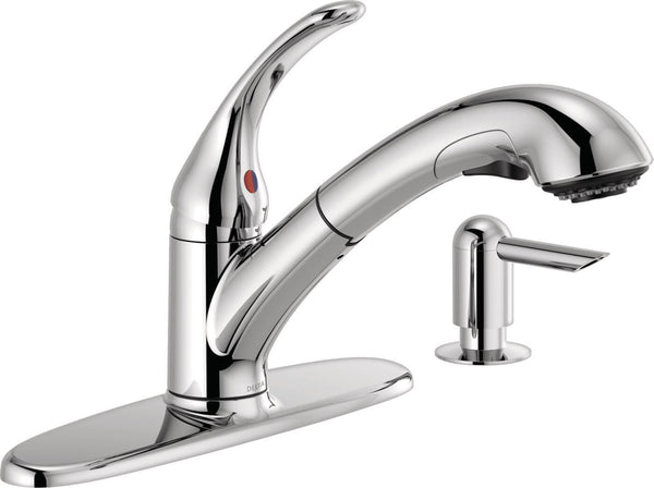 Delta Principals Single Handle Pull Out Kitchen Faucet, Chrome Q8