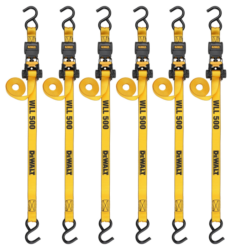 Dewalt DXBC15006X 1,500-lb Ratchet Tie-Down, with Storage Bag, 1-in x 10-ft, 6-pk, Yellow Q2