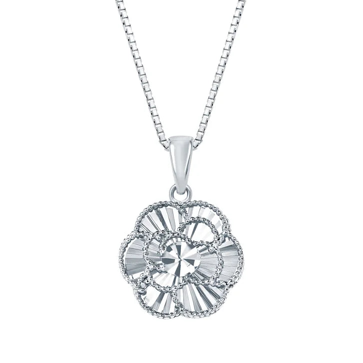 Diamond Cut Floral Pendant in White Gold N1