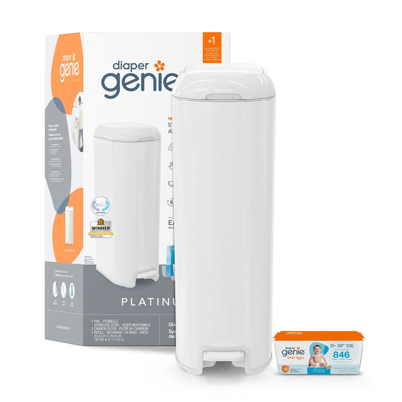 Diaper Genie Platinum Stainless Steel Pail, White M4