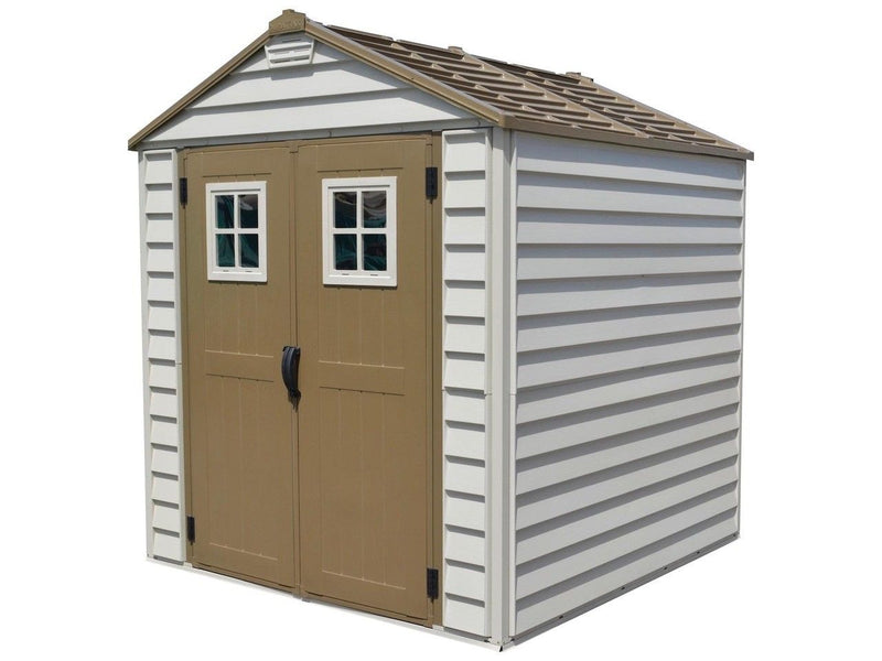Duramax StoreMax Vinyl Garden Shed, Brown, 7-ft x 7-ft D0