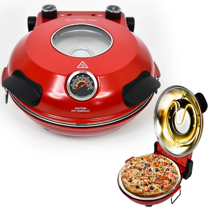 Electric Pizza Oven with Ceramic Stone, Viewing Window, Adjustable Heat Control, Timer and 1200W Baking Power, DIY Homemade Pizzeria, Large 12-- Pie Capacity (Black) T9