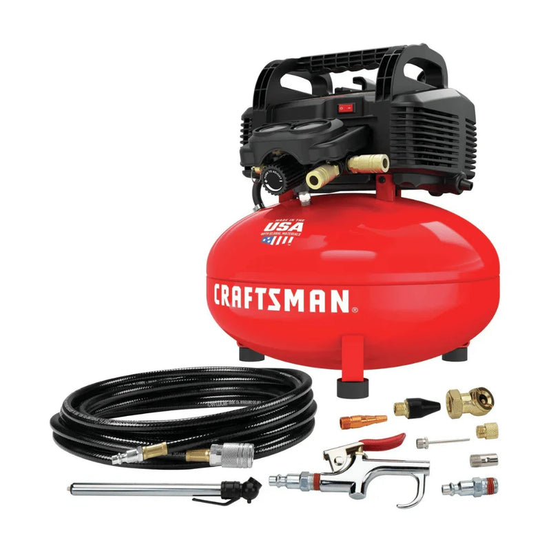 Craftsman 6 Gallon Pancake Air Compressor, Oil-Free, 150 PSI, Portable with Accessory Kit F2