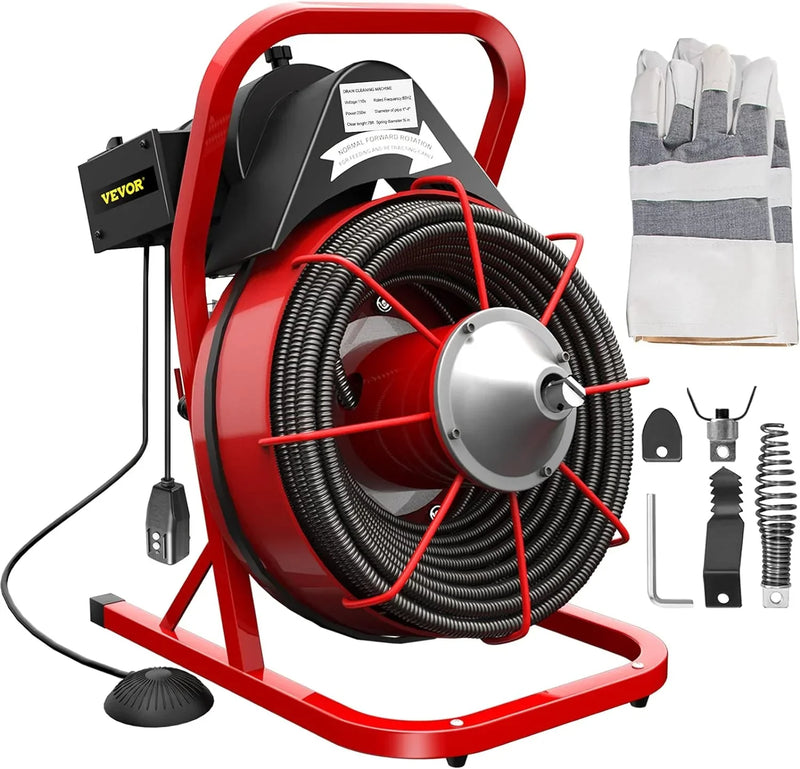Electric Drain Cleaner Machine by [Brand], 75 Ft x 3/8 Inch, Fits 1-4 Inch Pipes, Portable with 4 Cutters, Powerful Plumbing Tool for Clogs M7