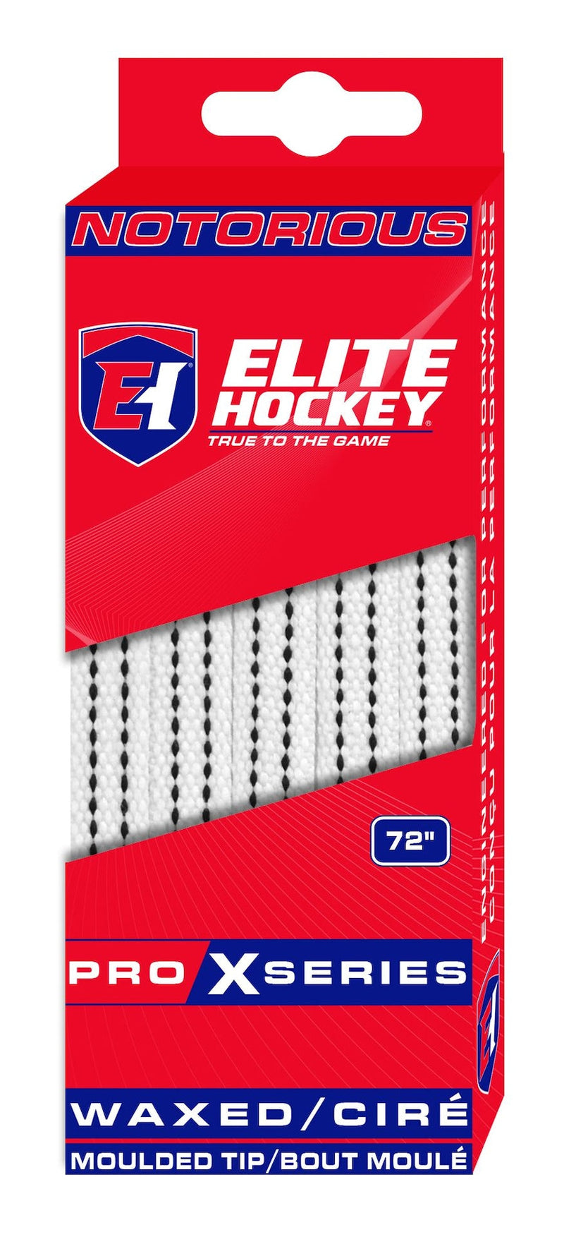 Elite Hockey Notorious Pro X Skate Laces, Waxed, White, Assorted Sizes C0