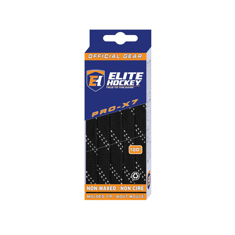 Elite Hockey Pro-X7 Skate Laces, Non-Waxed, Black, Assorted Sizes L7