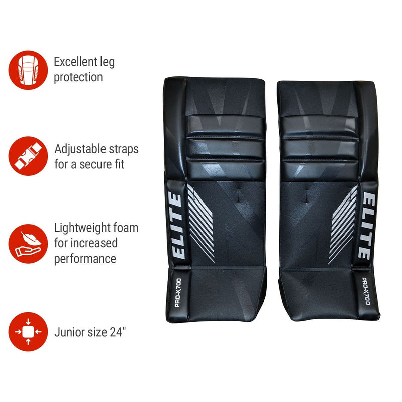 Elite Hockey Vasilevskiy PRO-X700 Street Hockey Goalie Leg Pads, Junior, 24-in I3