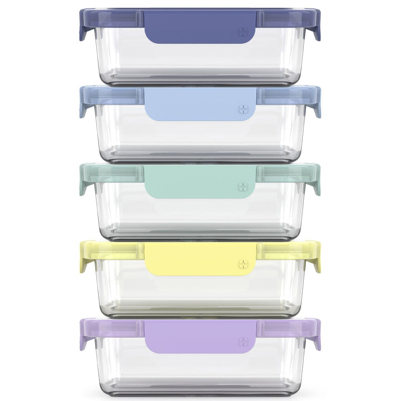 ello Colour Lock Glass Meal Prep Food Storage Container Set with Leakproof Lids, 10-pc E2