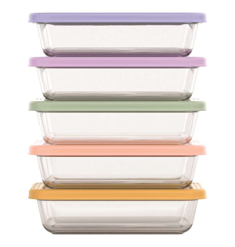 ello Everyday Glass Meal Prep Food Storage Container Set with Press-Fit Lids, Multi-Coloured, 10-pc P4