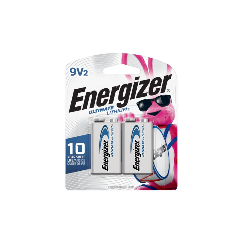 Energizer 2-pk 9V / 9 Volt Lithium Batteries, EZ Turn Lock, PowerSeal U1