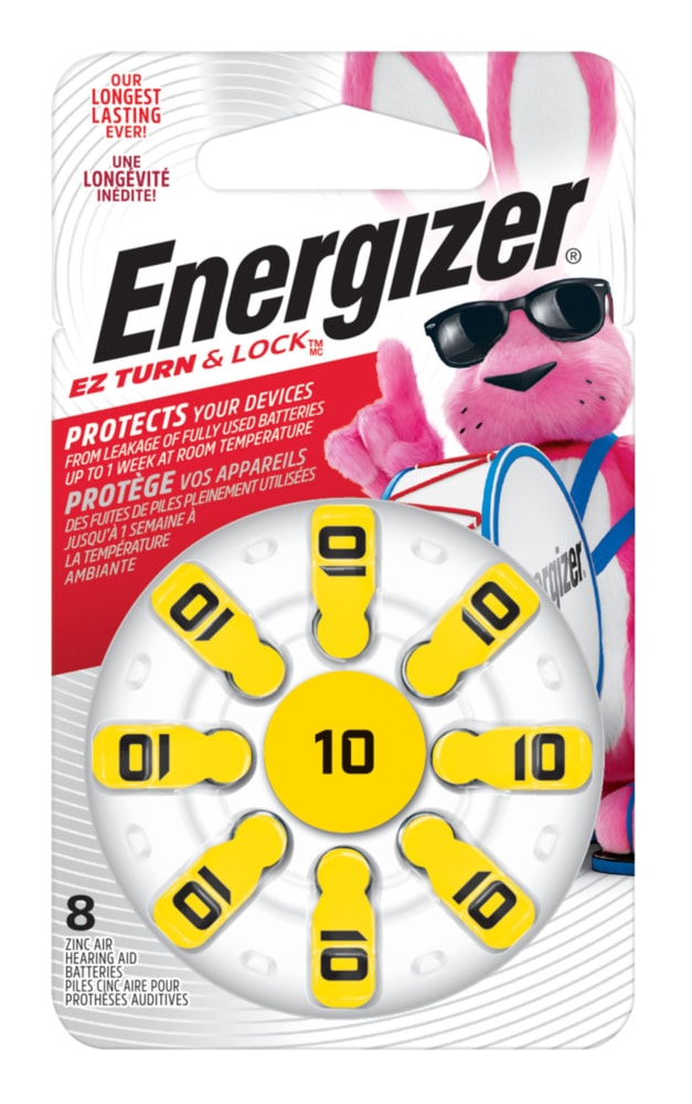 Energizer 8-pk Size AZ10 1.4V / 1.4 Volt Zinc Hearing Aid Batteries, EZ Turn Lock T2