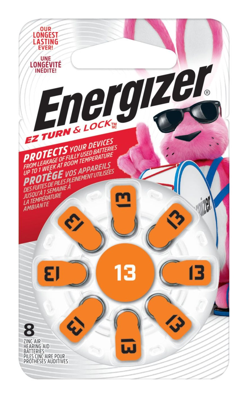 Energizer 8-pk Size AZ13 1.4V / 1.4 Volt Zinc Hearing Aid Batteries, EZ Turn Lock F0