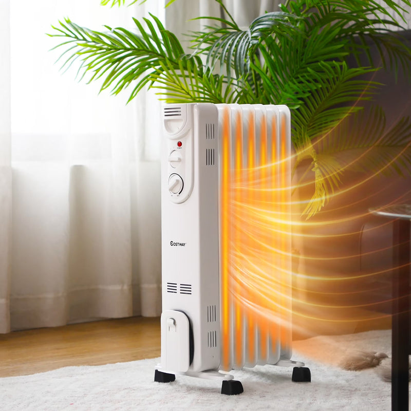 Costway 1500W Electric Oil Filled Radiator Space Heater 5-Fin Thermostat Room Radiant R7