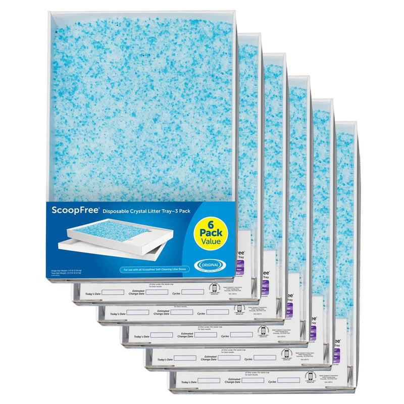 ScoopFree Complete Replacement Blue Crystal Litter Tray-- 6-Pack Easy Cleanup with Disposable Tray Includes Leak Protection and Low Tracking Litter P8