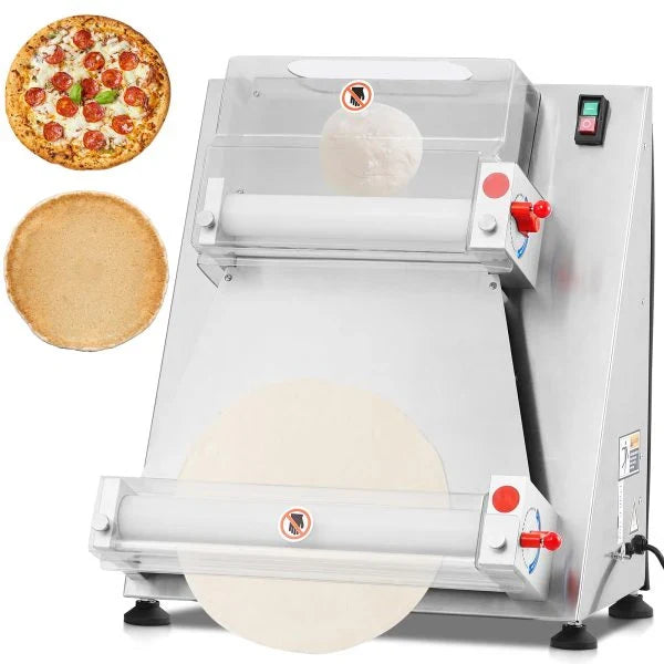 Commercial Pizza Dough Roller Sheeter, Max 16, Automatic 370W Electric Pizza Dough Roller, Stainless Steel, Suitable for Noodle, Pizza Bread and Pasta Maker Equipment B5