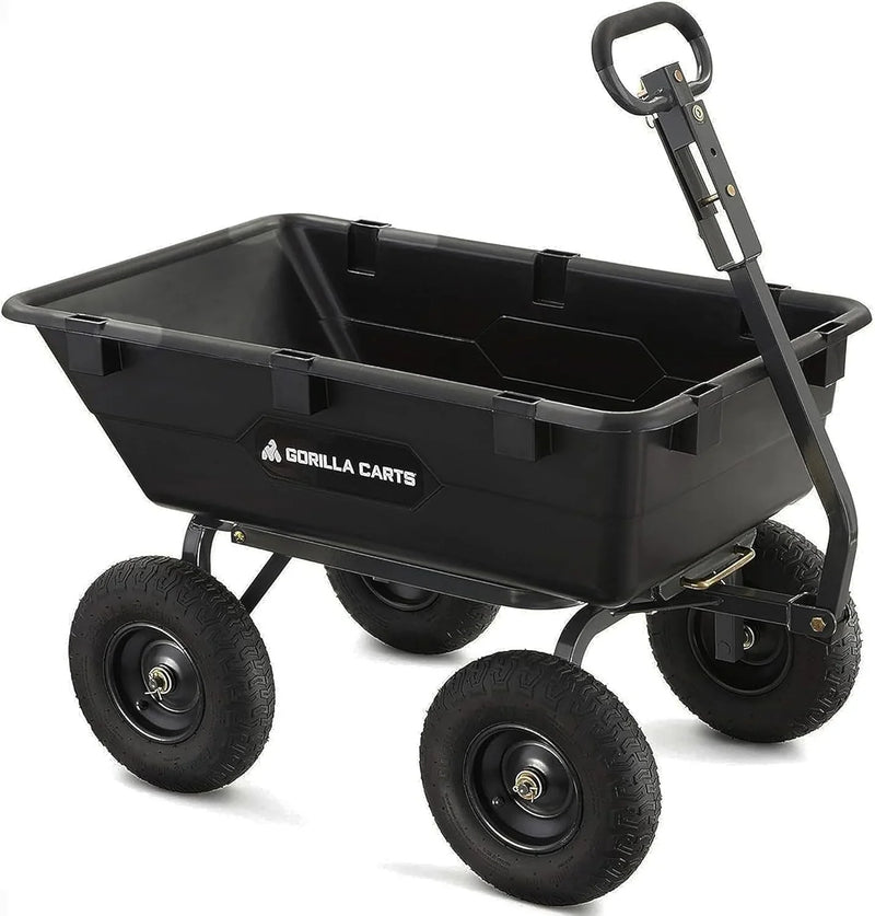 Heavy Duty Poly Utility Dump Wagon Garden Cart w/Pneumatic Tires, 6 Cu Ft - 1200 lb Capacity Outdoor Wheelbarrow for Yard, Landscaping & Gardening, Lawn Tractor or ATV Towable-Gorilla Carts L1