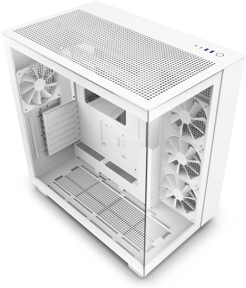H9 Flow Dual-Chamber ATX Mid-Tower PC Gaming Case – High-Airflow Perforated Top Panel – Tempered Glass Front & Side Panels – 360mm Radiator Support – Cable Management – White C1