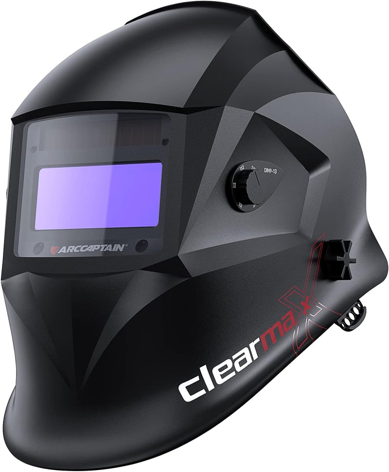 Welding Helmet Auto Darkening, True Color Solar Powered Welding Mask with 4 Arc Sensor, 1/1/1/1 Optical Clarity and Adjustable Shade 4/9-13 Welder Helmet R3