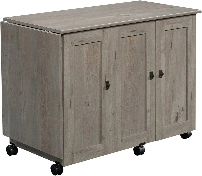 Craft Cart Storage Cabinet, Rolling Sewing Table with Expandable Top, Mystic Oak A5