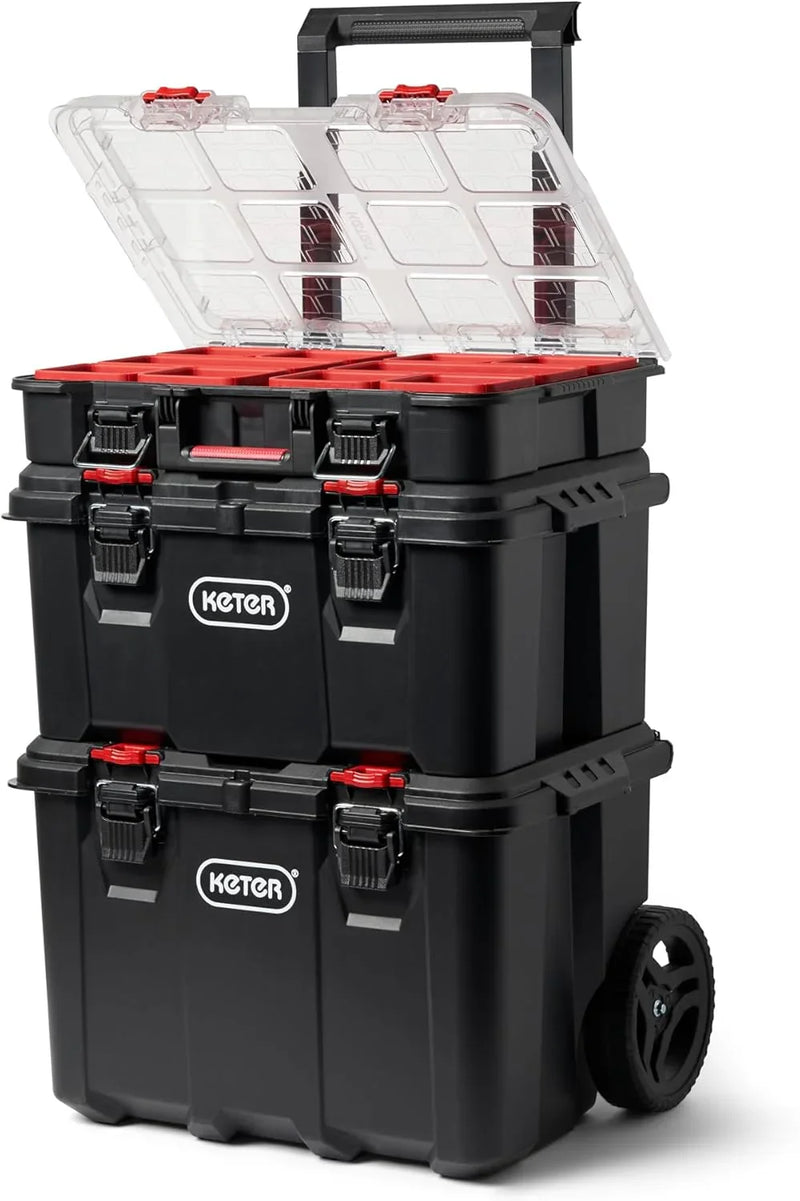 Stack-n-Roll Modular Tools Organizer for Garage Storage and DIY, 3 Piece Resin Rolling Tool Box System for Small Parts H6
