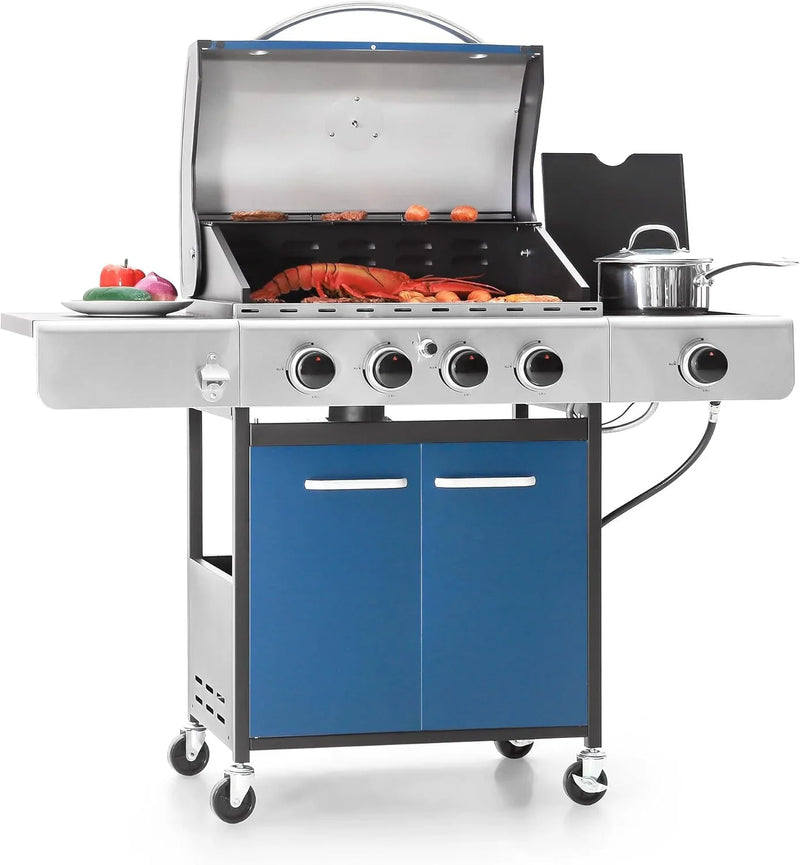 Burner Propane Gas BBQ Grill with Side Burner & Porcelain-Enameled Cast Iron Grates, 42,000 BTU Output Stainless Steel Grill for Outdoor Cooking Kitchen and Patio Backyard Barbecue-Captiva W4