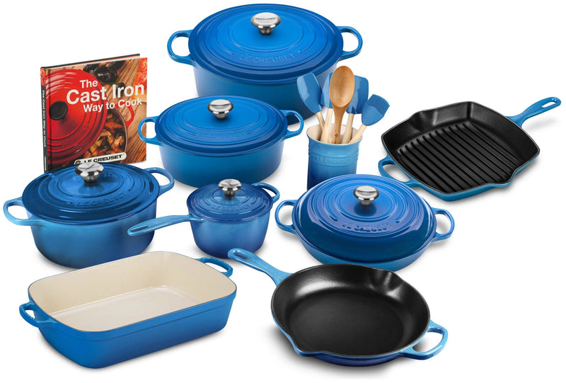 20-piece Signature Cast Iron Cookware Set,10.25 Skillet,1.75-quart Saucepan with Lid X7