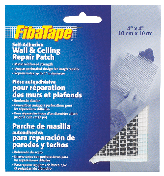 FibaTape Self-Adhesive Wall & Ceiling Hole Repair Patch For Drywall & Plaster, 4 x 4-in I7