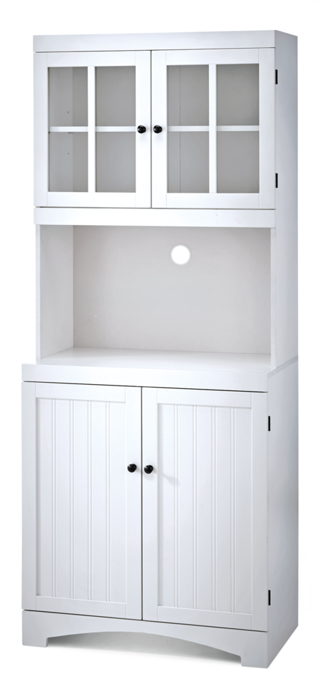 For Living 4-Door Open Shelf Freestanding Kitchen Pantry Storage Cabinet, Cream W6